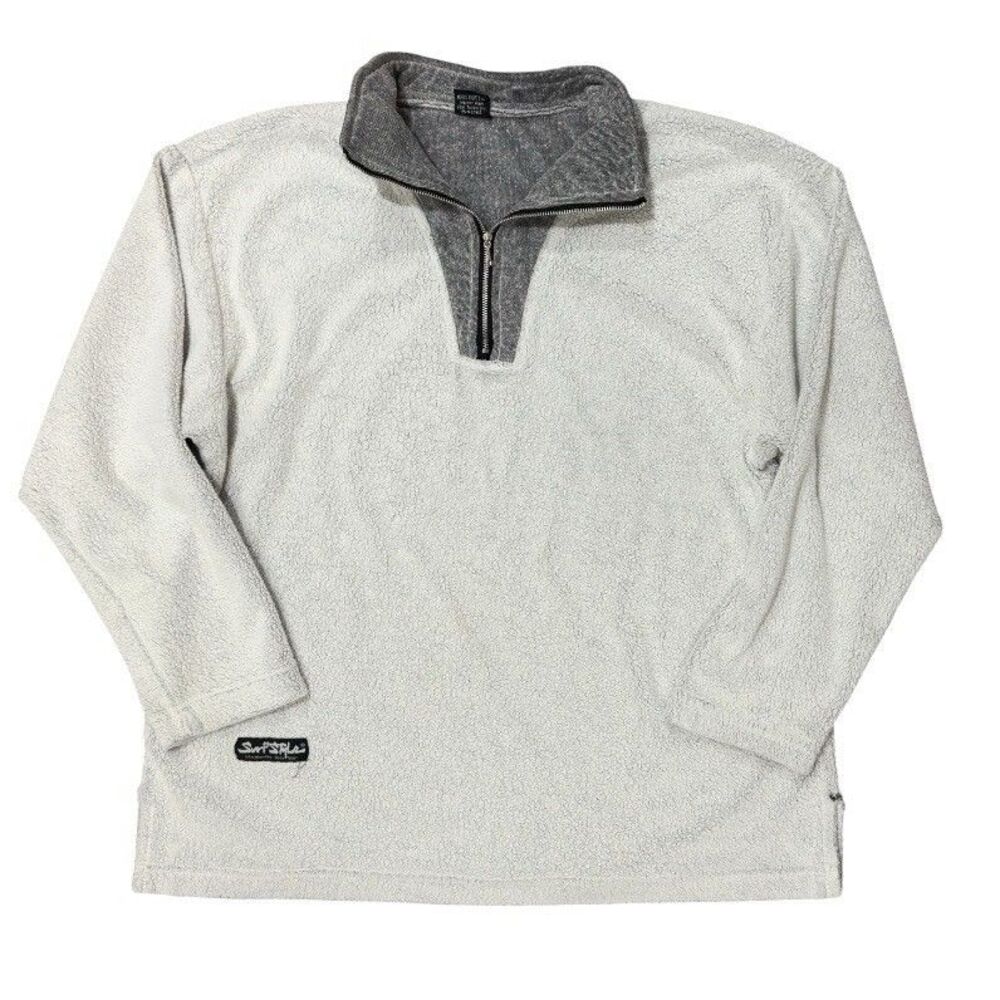 Vintage 80s Surf Style 1/4 Zip Fleece Pullover Gray Made in USA 90s Retro Skate